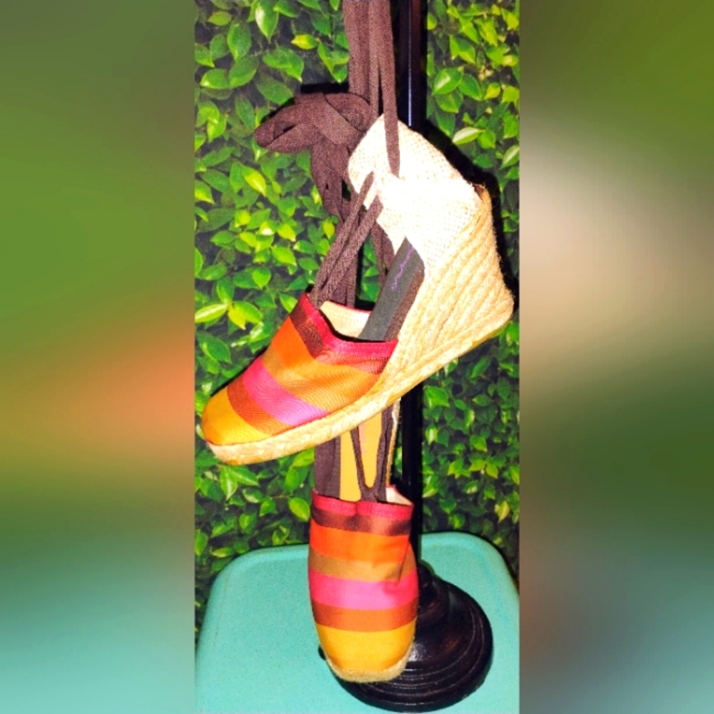 Colorful Striped Unique Espadrille Wedges By Joan & David Sz 7